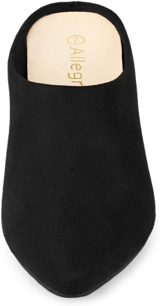 Allegra K Women's Pointed Toe Slip on Block Heel Slide Mules