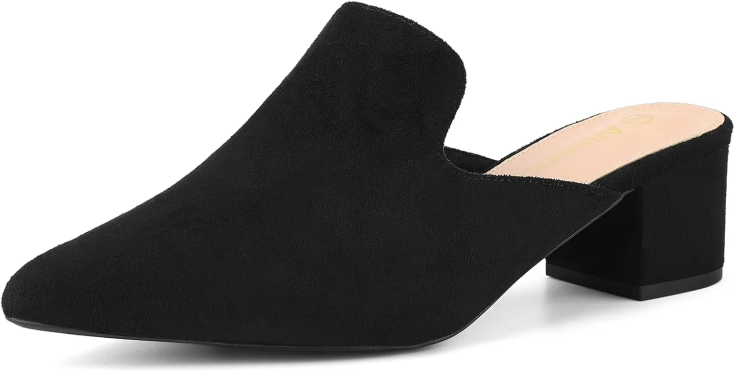 Allegra K Women's Slip on Pointed Toe Chunky Heels Slide Mules