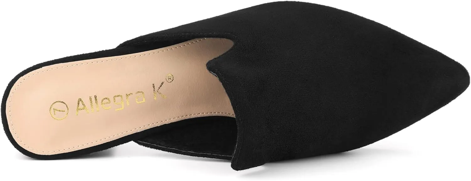 Allegra K Women's Slip on Pointed Toe Chunky Heels Slide Mules