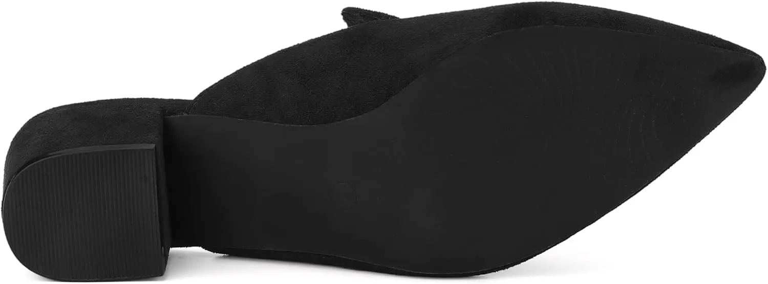Allegra K Women's Slip on Pointed Toe Chunky Heels Slide Mules