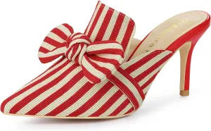 Allegra K Women's Stripe Bow Slip on Stiletto Heel Slides Mules