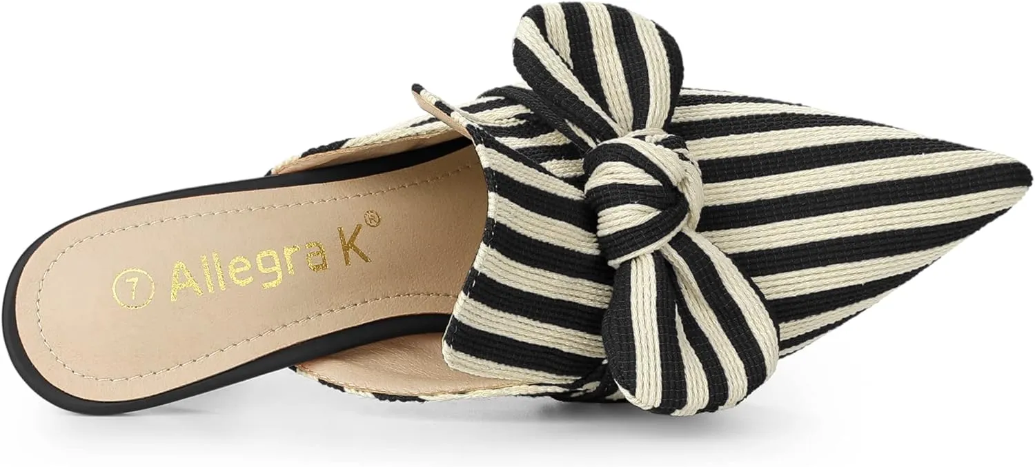 Allegra K Women's Stripe Bow Slip on Stiletto Heel Slides Mules