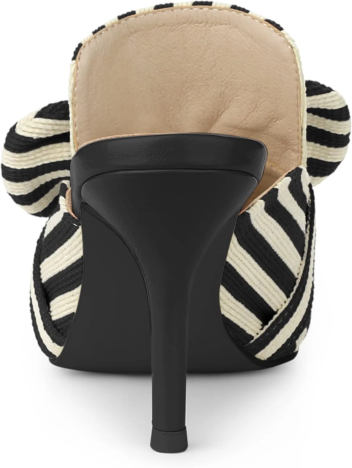 Allegra K Women's Stripe Bow Slip on Stiletto Heel Slides Mules