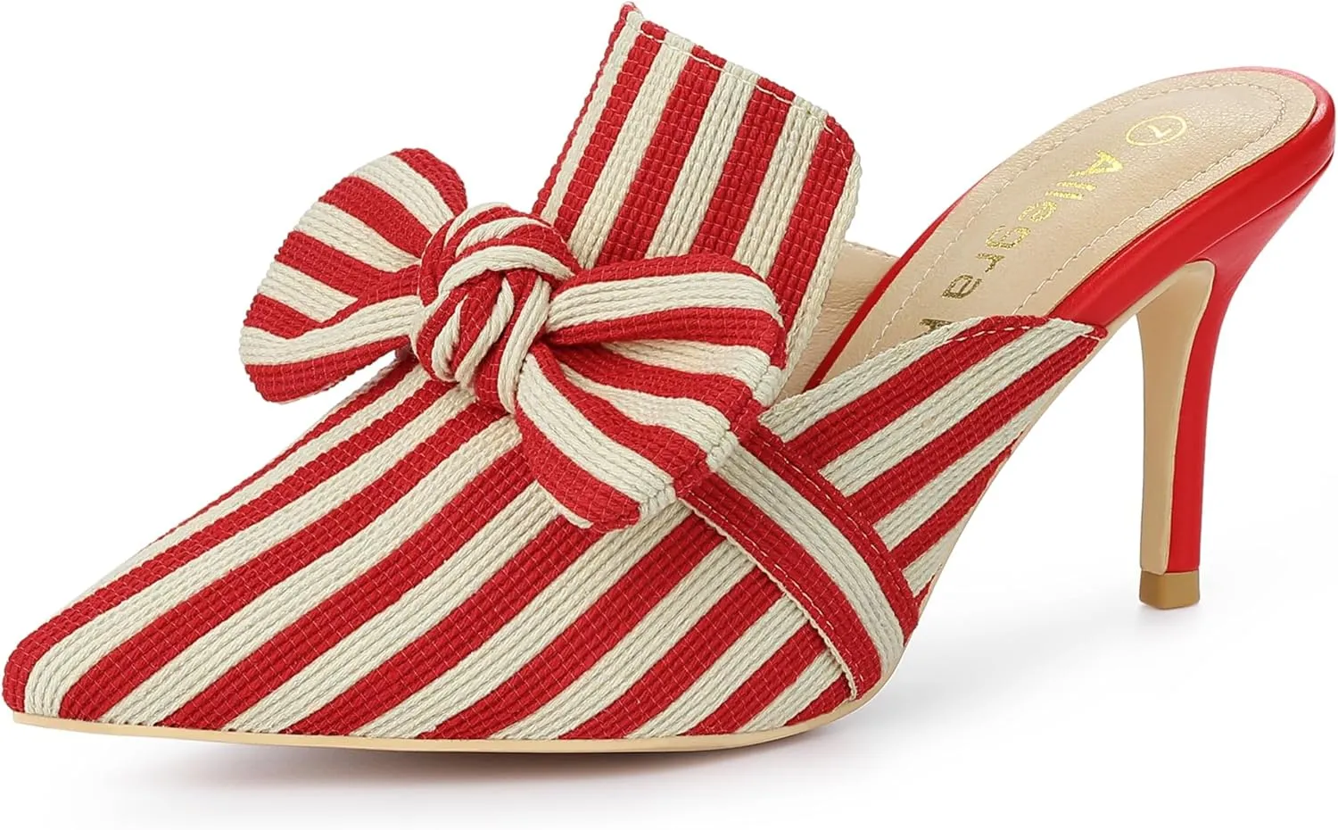 Allegra K Women's Stripe Bow Slip on Stiletto Heel Slides Mules