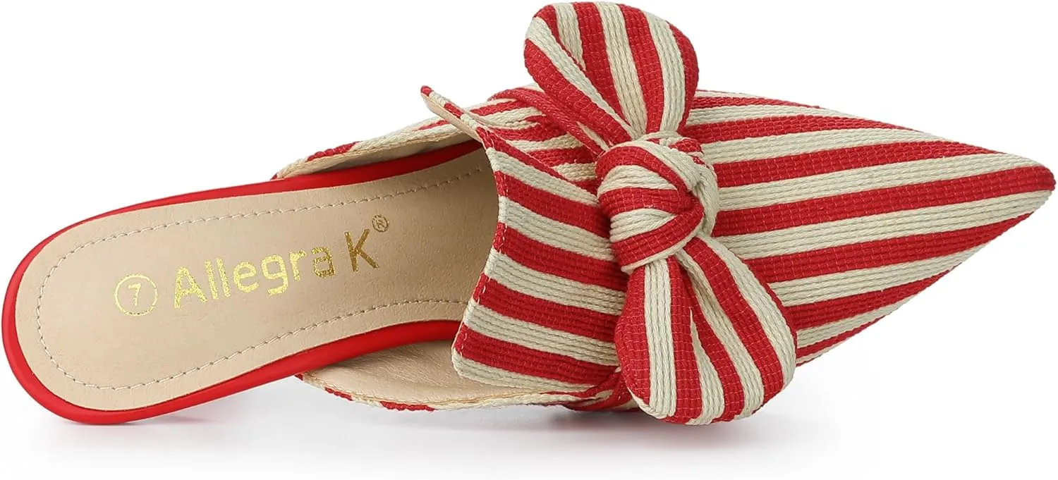 Allegra K Women's Stripe Bow Slip on Stiletto Heel Slides Mules