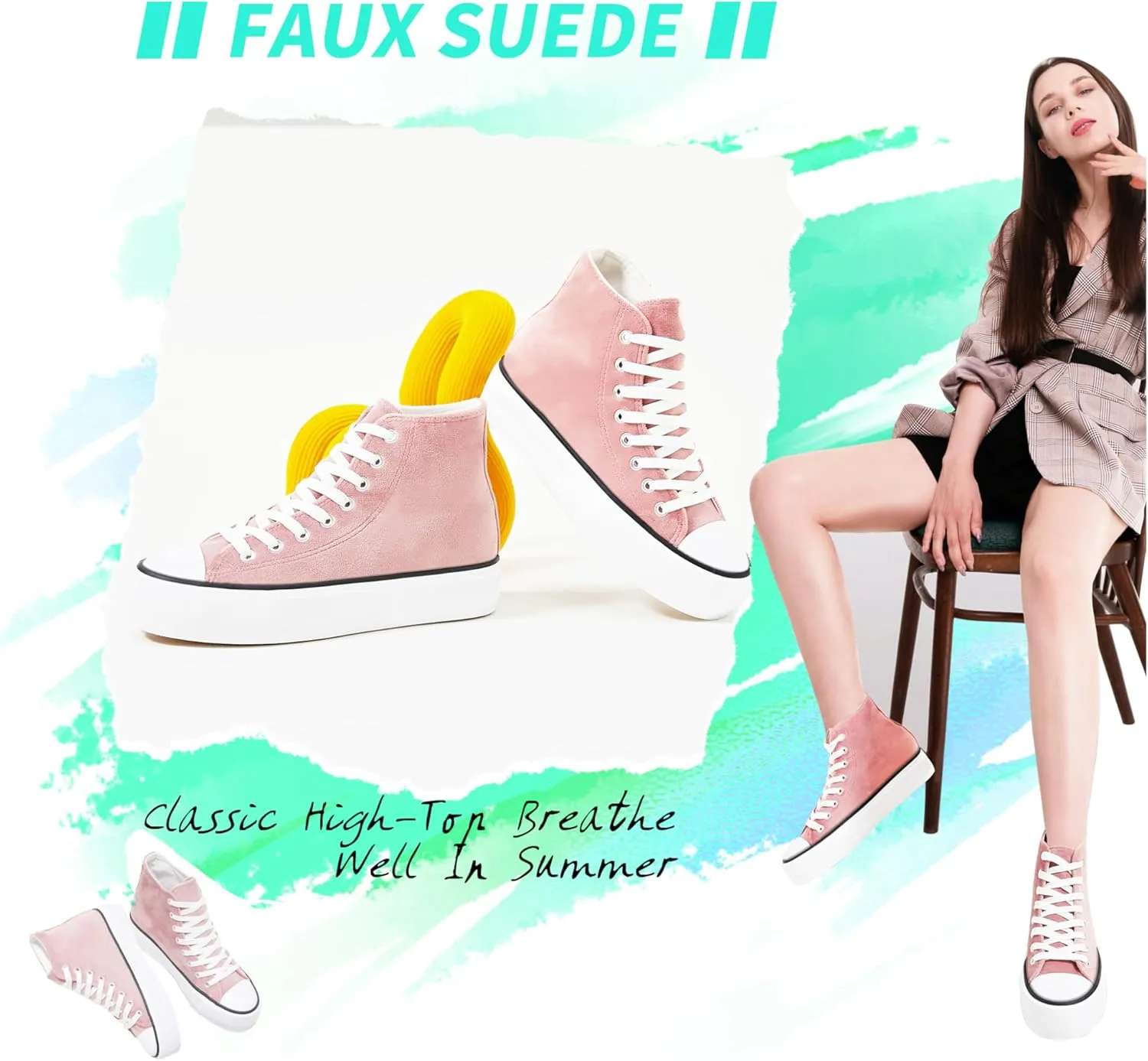 ALTOCIS Women's Comfortable Platform High Top Sneakers, Casual Mid Top Sneaker for Women, Cute Faux Suede Fashion Sneakers, Classic Lace Up Walking Shoes