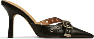 AMINUGAL Mules Heels for Women Pointed Closed Toe Kitten Pumps Buckle Slip On Studded Stiletto Heeled Party Dress Shoes