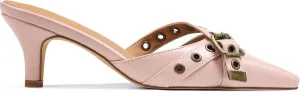 AMINUGAL Mules Heels for Women Pointed Closed Toe Kitten Pumps Buckle Slip On Studded Stiletto Heeled Party Dress Shoes