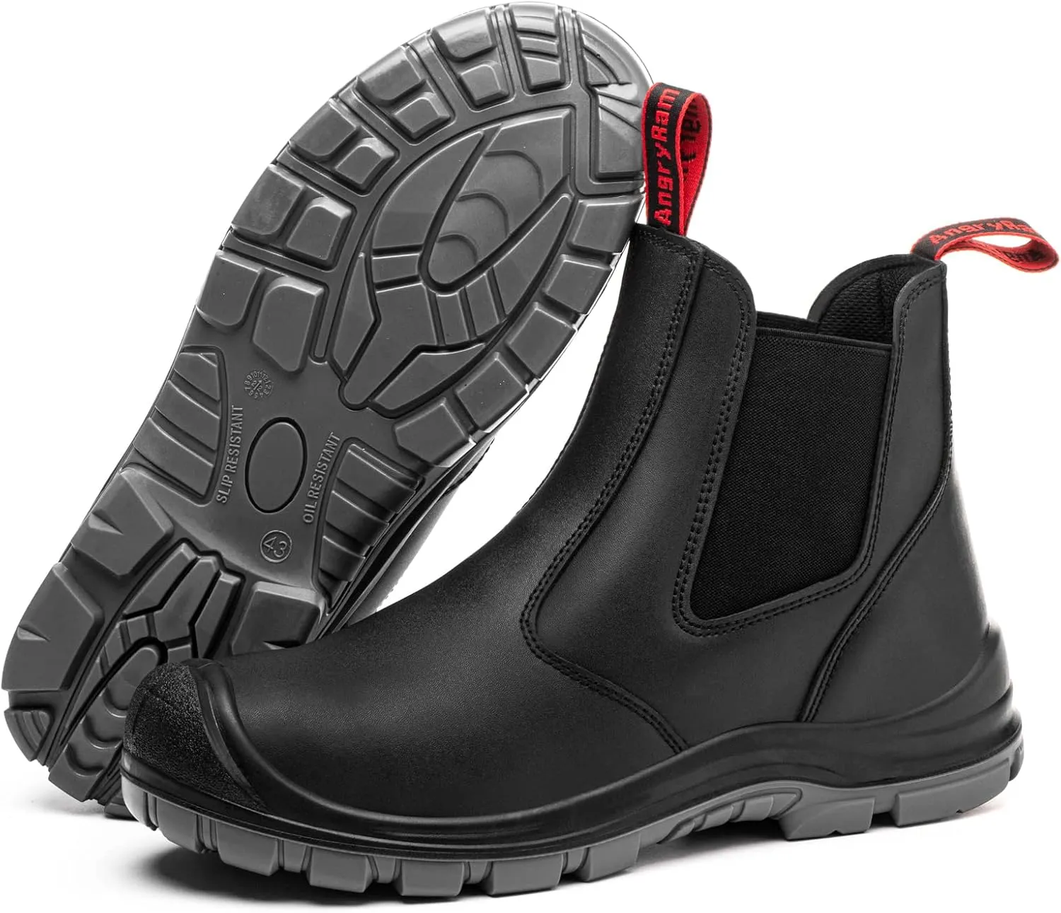 ANGRYRAM Steel Toe Slip on Work Boots for Men Waterproof Chelsea Industrial & Construction Shoes, Lightweight Comfortable Slip Resistant Safety boots