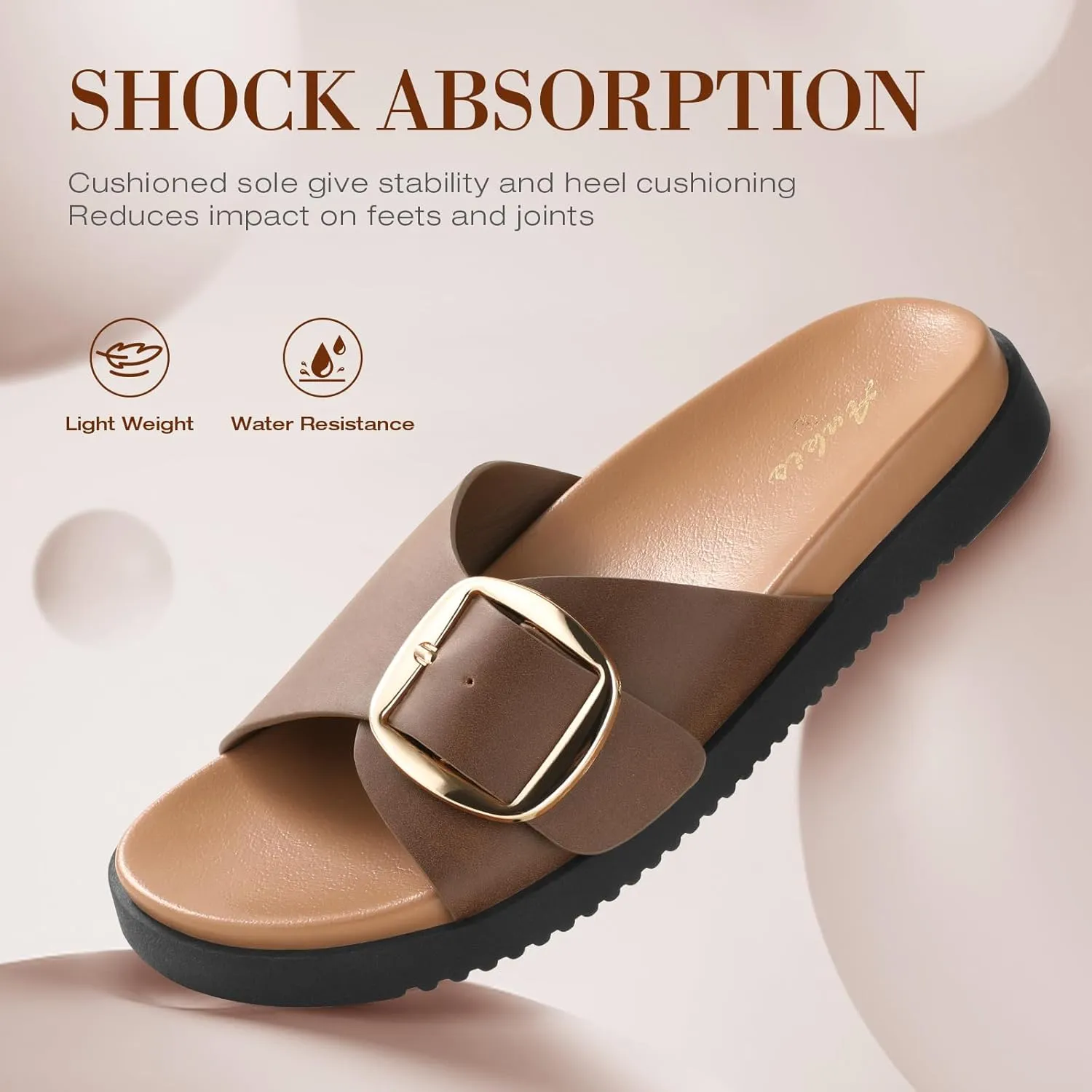 Ankis Brown Black White Flat Sandals for Women 2025,Wide Width Leather Sandals for Women Comfortable Dressy,Womens Summer Beach Sandals with Adjustable Strap and Buckle
