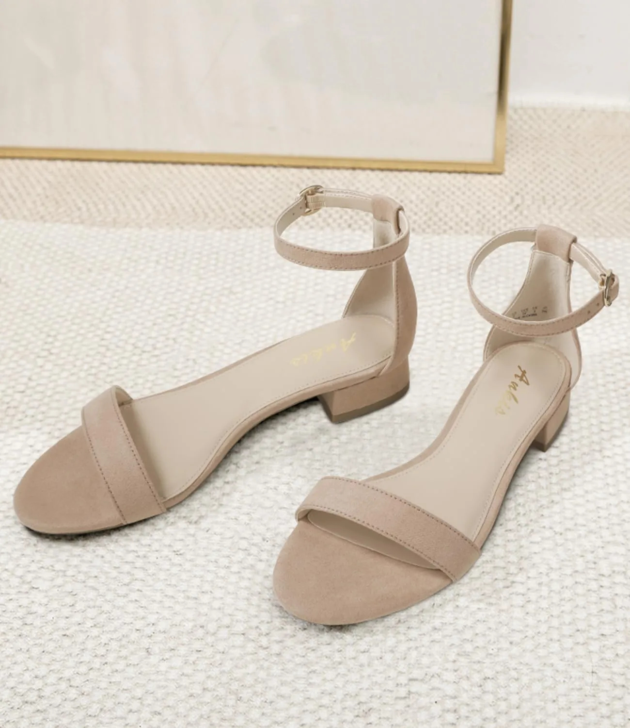 Ankis Nude Black White Women Sandals Dressy 1 Inch Low Block Heel Strappy Open Toe Flat Casual Sandals for Women Comfortable Adjustable Ankle Strap Shoes Wedding Summer 2024