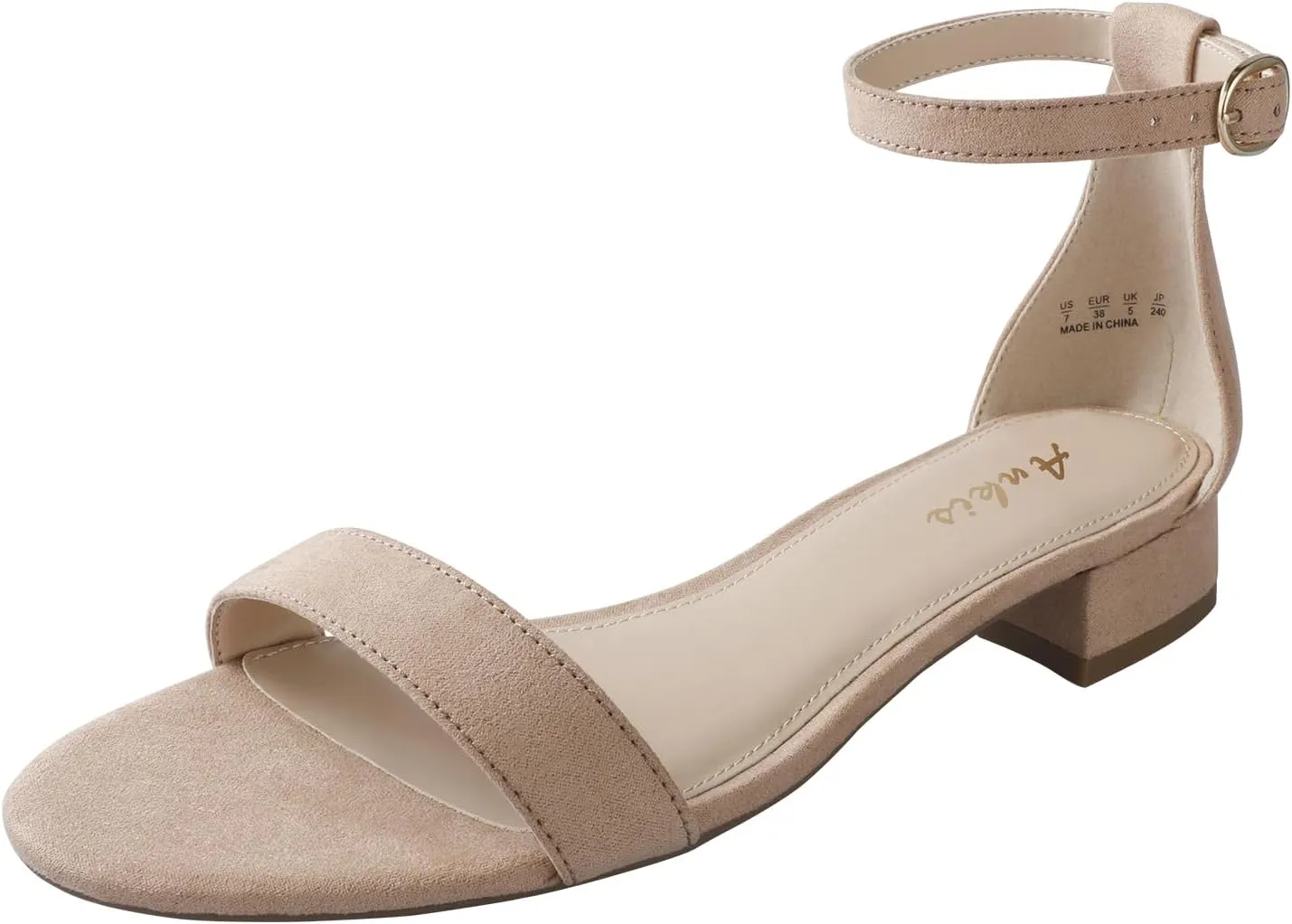 Ankis Nude Black White Women Sandals Dressy 1 Inch Low Block Heel Strappy Open Toe Flat Casual Sandals for Women Comfortable Adjustable Ankle Strap Shoes Wedding Summer 2024