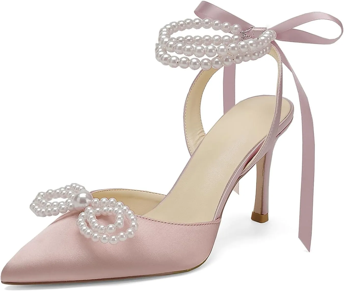 Anna's Bridal Satin White Wedding Shoes for Bride High Heels Closed Toe Bridal Shoes Sandals Prom Party Dress Pumps Sandals Elegant Pointed Toe Bridal Pear Heels for Women