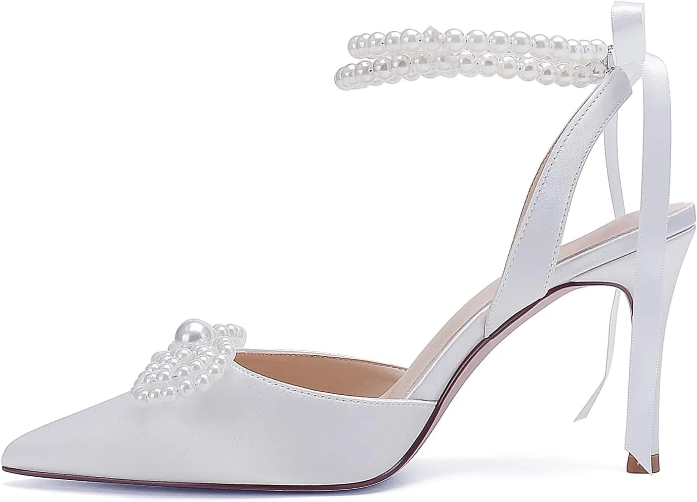 Anna's Bridal Satin White Wedding Shoes for Bride High Heels Closed Toe Bridal Shoes Sandals Prom Party Dress Pumps Sandals Elegant Pointed Toe Bridal Pear Heels for Women