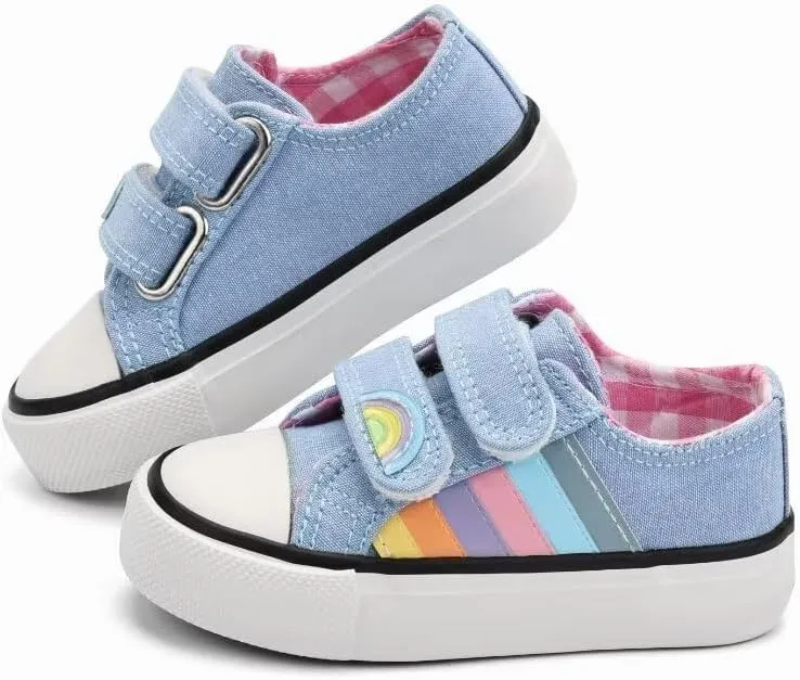 ANTLULU Boys and Girls Canvas Shoes Dual Adjustable Hook and Loop Classic Low Top Kids Sneakers