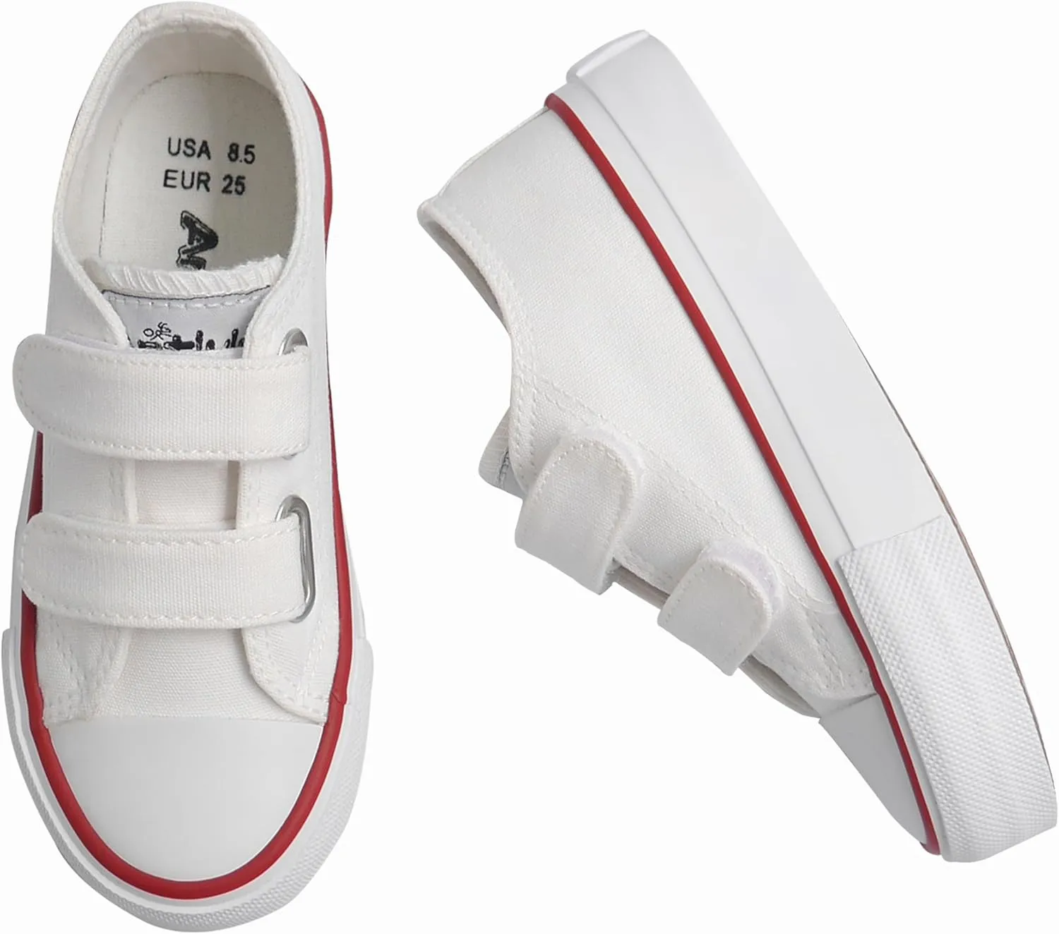 ANTLULU Boys and Girls Canvas Shoes Dual Adjustable Hook and Loop Classic Low Top Kids Sneakers