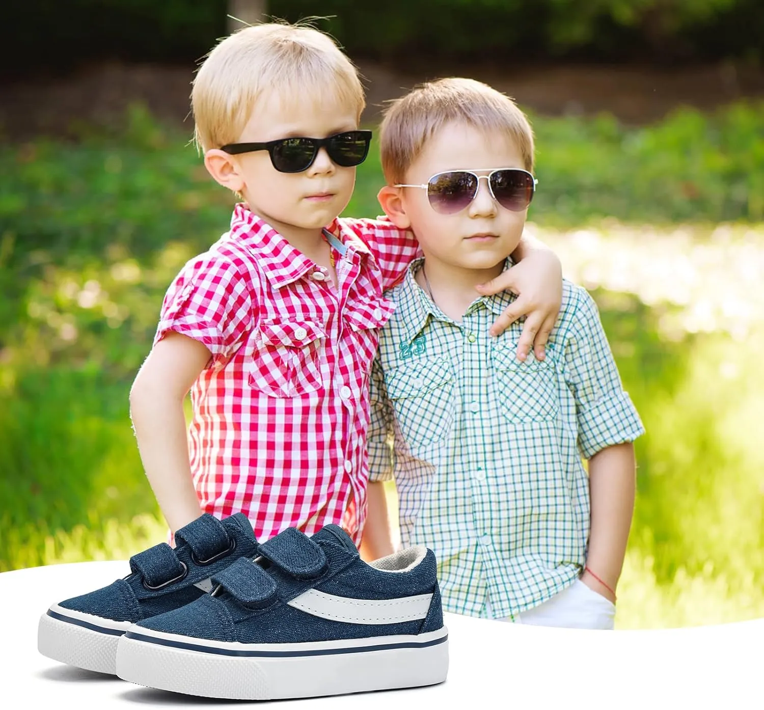 ANTLULU Boys and Girls Canvas Shoes Dual Adjustable Hook and Loop Classic Low Top Kids Sneakers