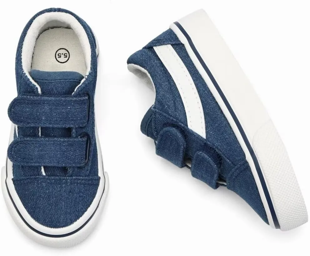 ANTLULU Boys and Girls Canvas Shoes Dual Adjustable Hook and Loop Classic Low Top Kids Sneakers