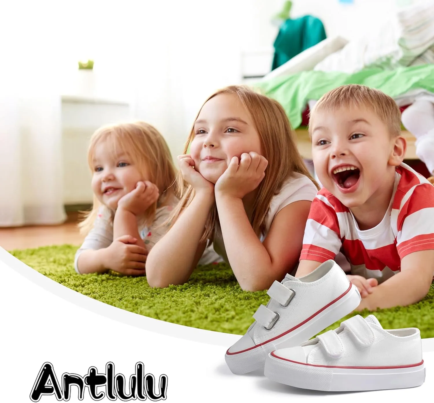 ANTLULU Boys and Girls Canvas Shoes Dual Adjustable Hook and Loop Classic Low Top Kids Sneakers