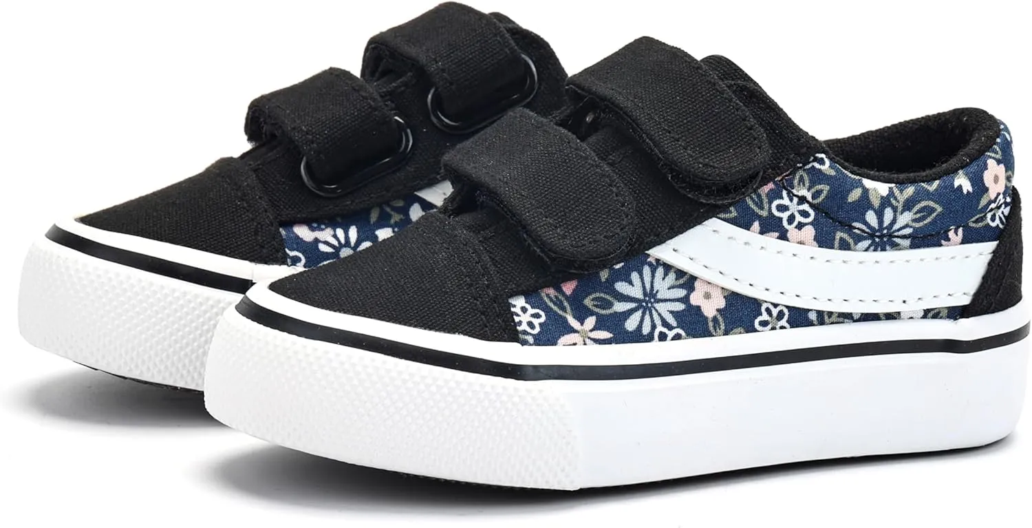 ANTLULU Boys and Girls Canvas Shoes Dual Adjustable Hook and Loop Classic Low Top Kids Sneakers