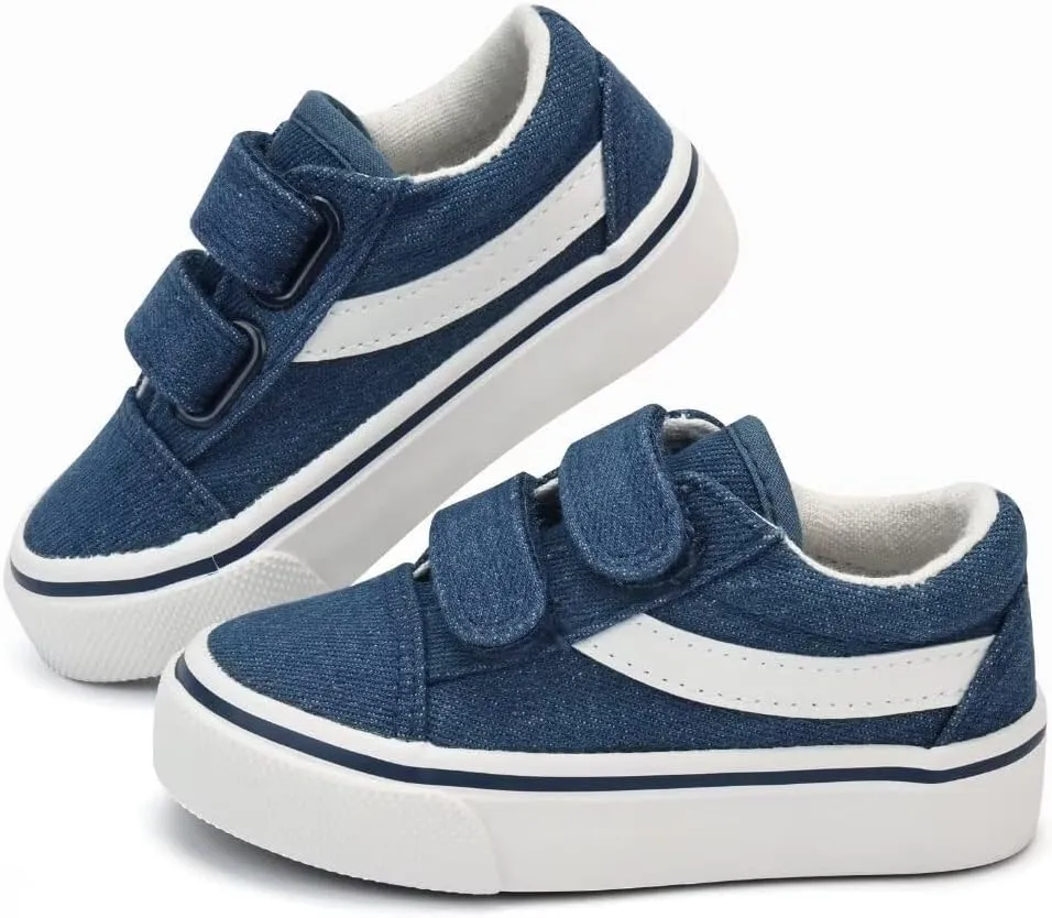 ANTLULU Boys and Girls Canvas Shoes Dual Adjustable Hook and Loop Classic Low Top Kids Sneakers