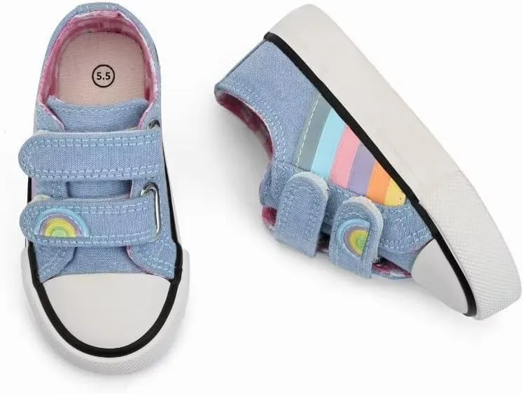 ANTLULU Boys and Girls Canvas Shoes Dual Adjustable Hook and Loop Classic Low Top Kids Sneakers