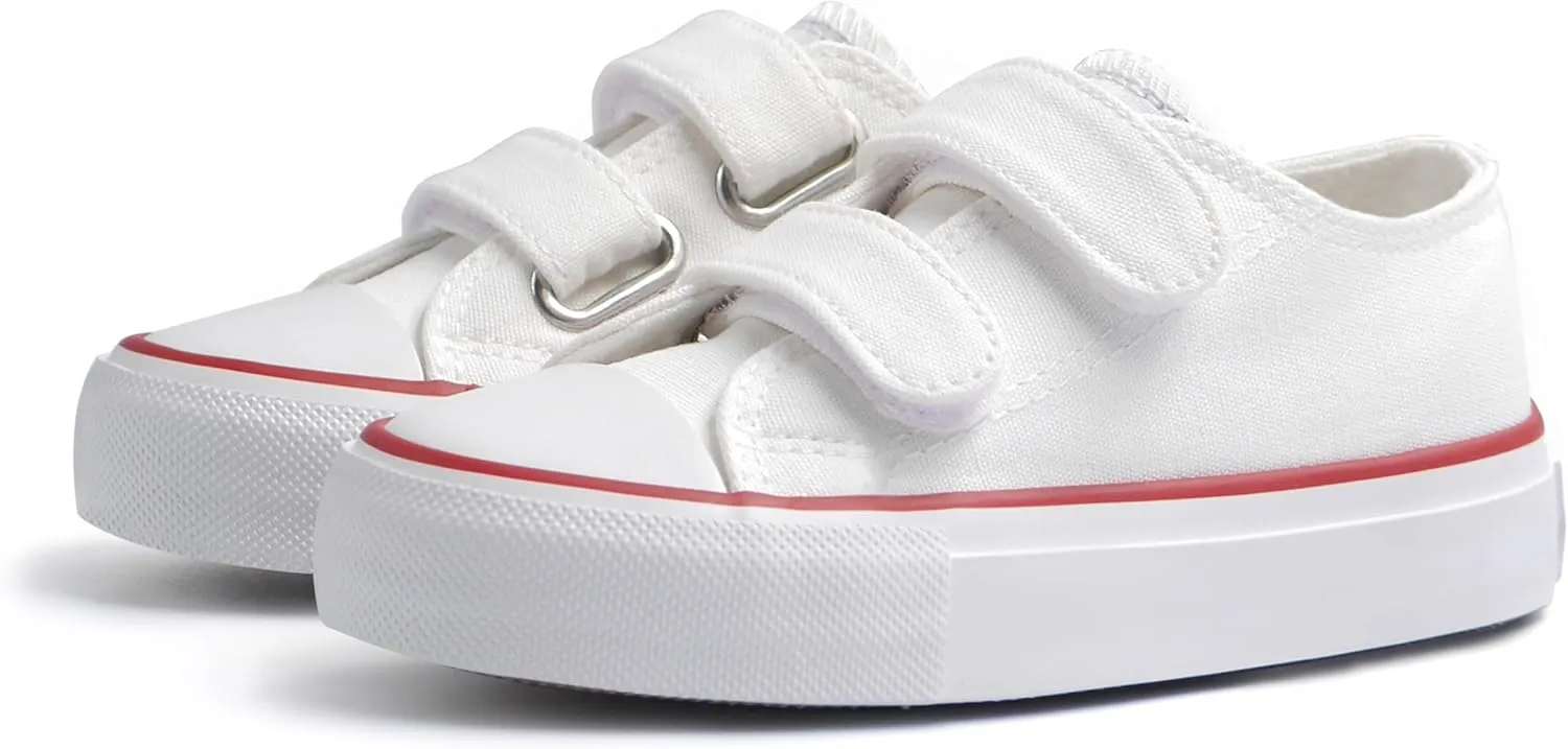 ANTLULU Boys and Girls Canvas Shoes Dual Adjustable Hook and Loop Classic Low Top Kids Sneakers