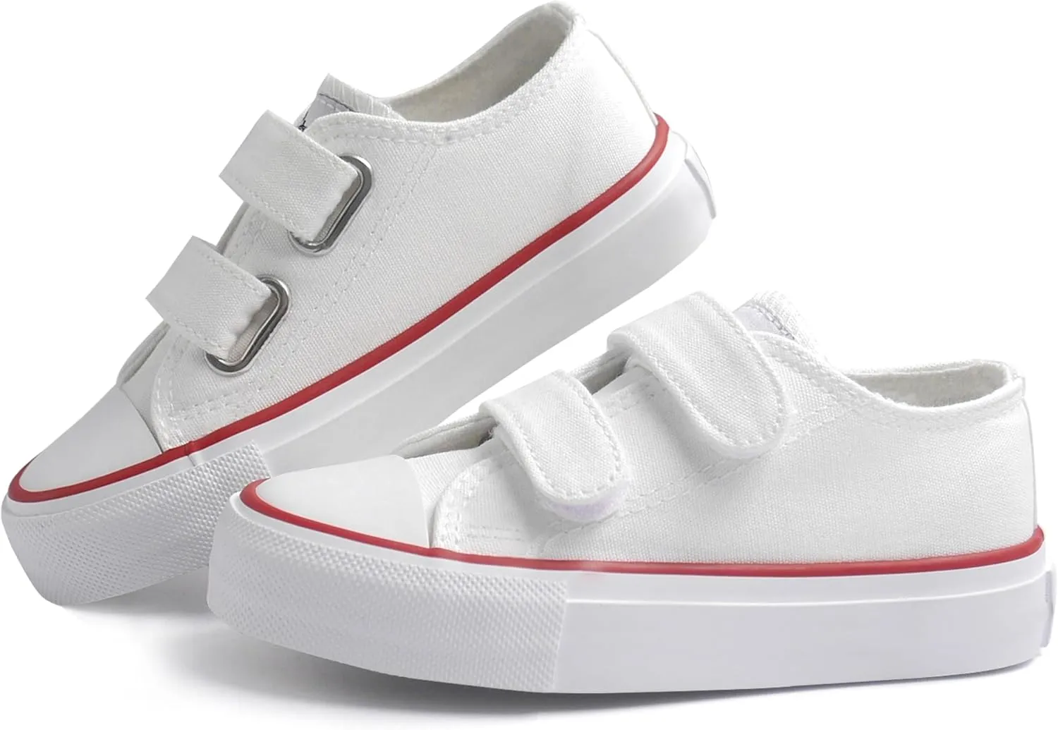 ANTLULU Boys and Girls Canvas Shoes Dual Adjustable Hook and Loop Classic Low Top Kids Sneakers