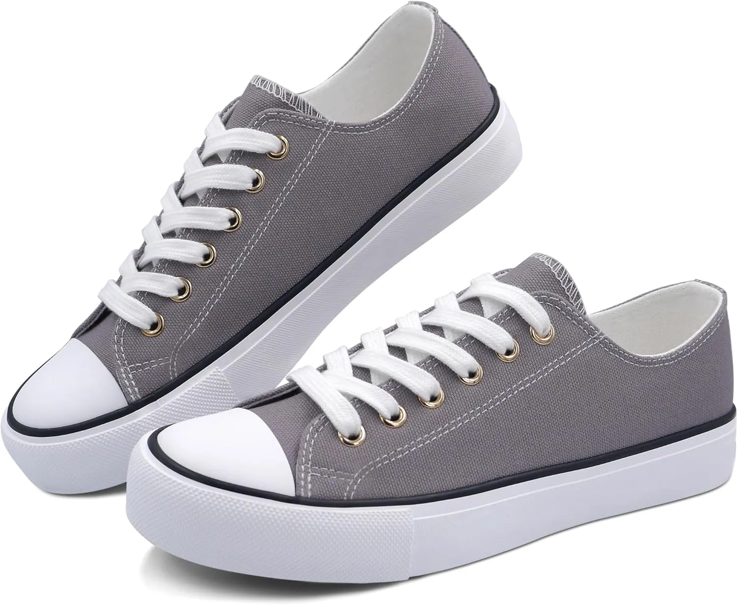 ANTLULU Womens Canvas Shoes Low Top and Lace up Fashion Casual Sneakers Black and White Classic