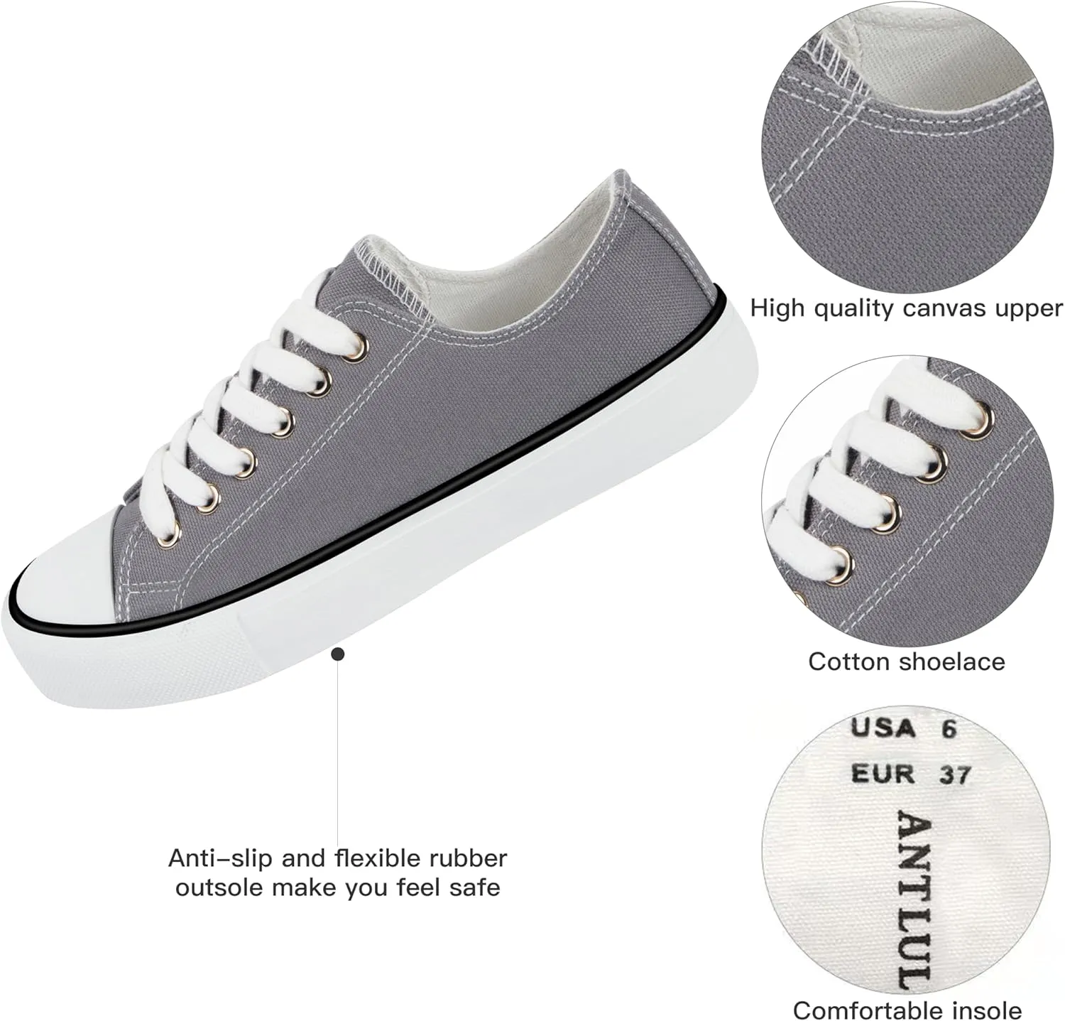ANTLULU Womens Canvas Shoes Low Top and Lace up Fashion Casual Sneakers Black and White Classic