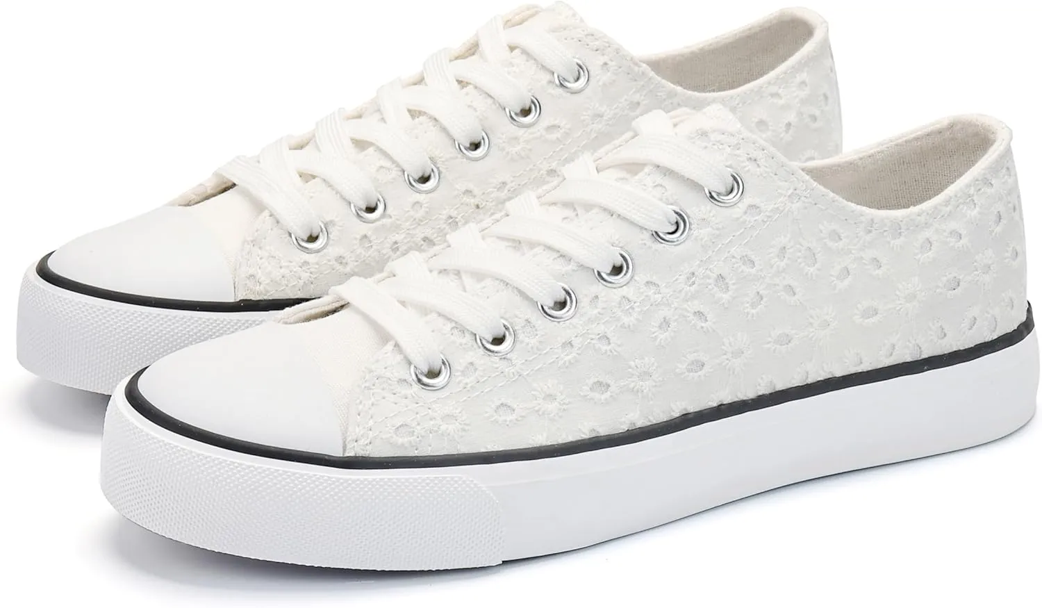 ANTLULU Womens Canvas Shoes Low Top and Lace up Fashion Casual Sneakers Black and White Classic