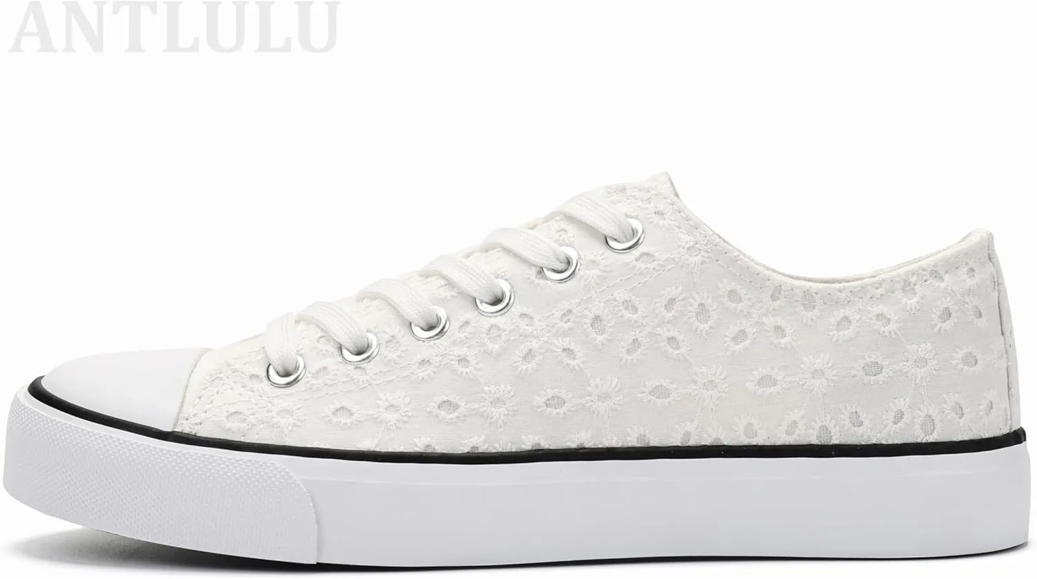 ANTLULU Womens Canvas Shoes Low Top and Lace up Fashion Casual Sneakers Black and White Classic