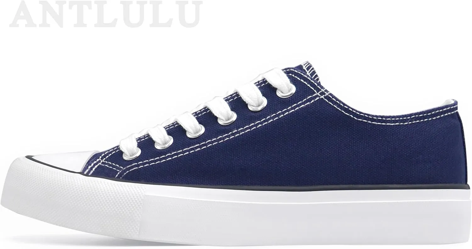 ANTLULU Womens Canvas Shoes Low Top and Lace up Fashion Casual Sneakers Black and White Classic