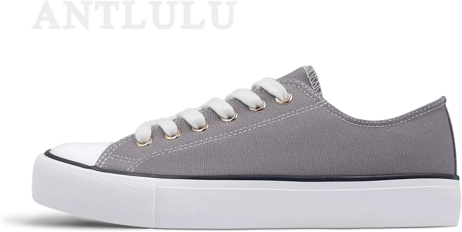 ANTLULU Womens Canvas Shoes Low Top and Lace up Fashion Casual Sneakers Black and White Classic