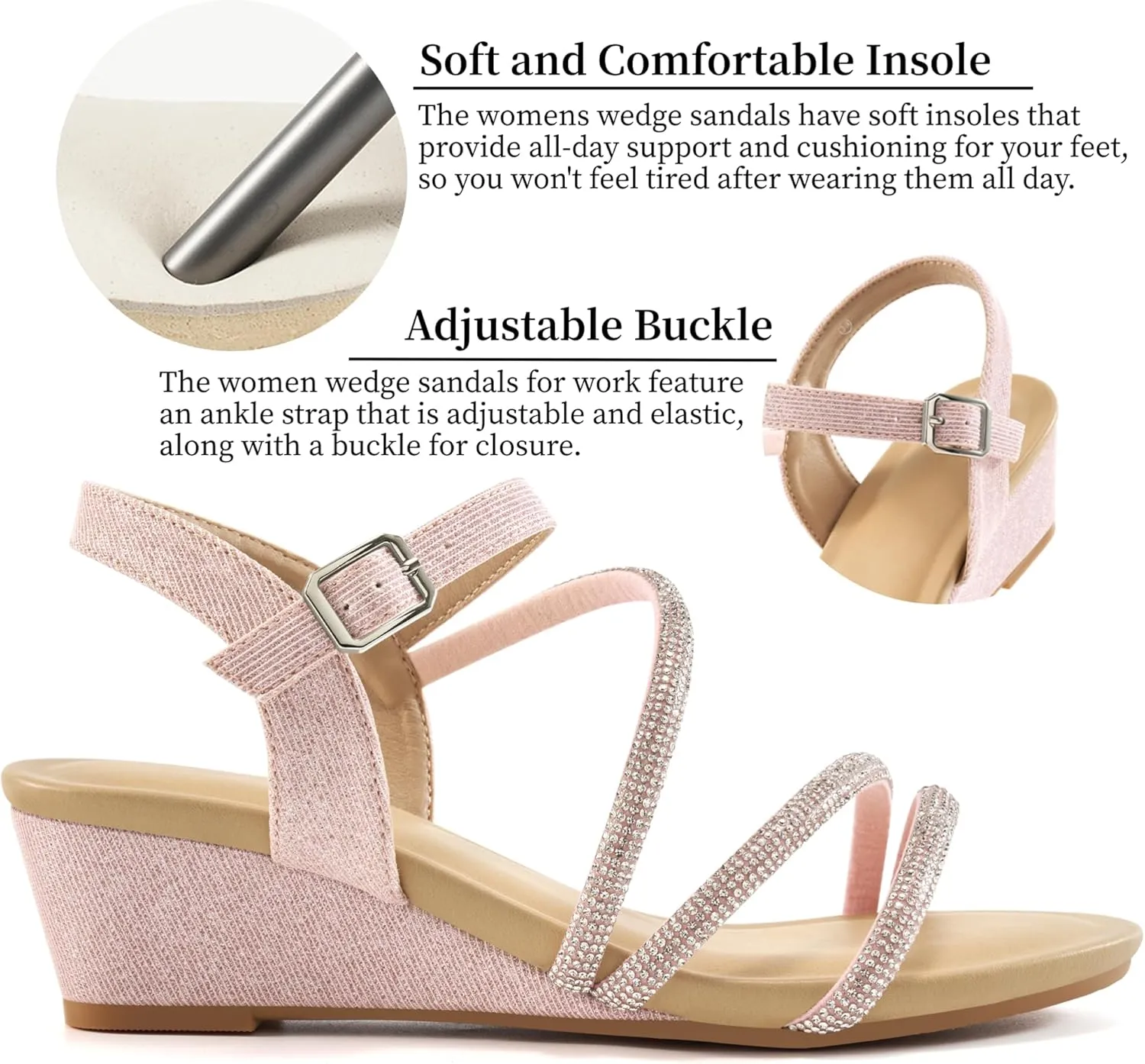 Aomigoct Womens Wedge Dressy Sandals: Sparkly Casual Summer Wedding Sandals for 2025