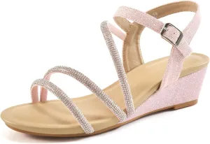 Aomigoct Womens Wedge Dressy Sandals: Sparkly Casual Summer Wedding Sandals for 2025