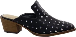 ARiderGirl Cara Studs Studded Stacked Heel Pointed Toe Mule Slip On Mules