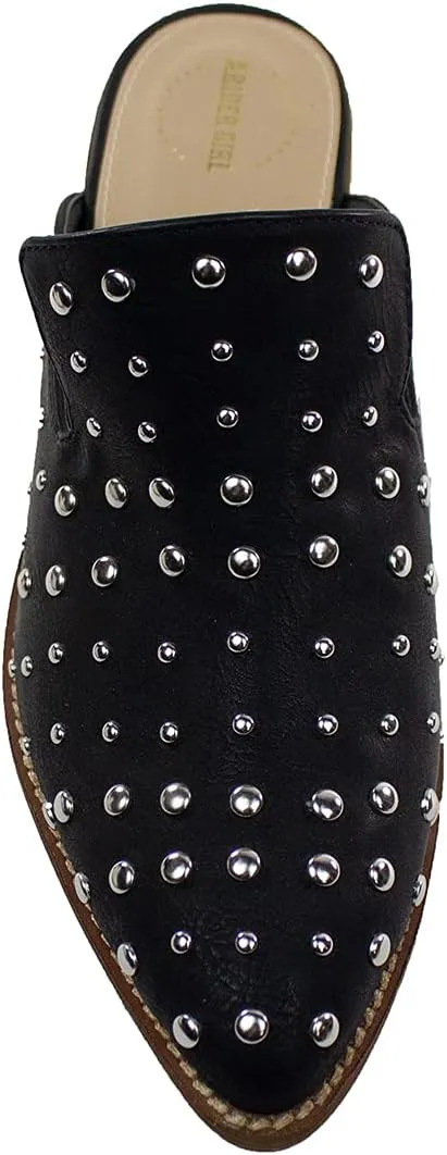 ARiderGirl Cara Studs Studded Stacked Heel Pointed Toe Mule Slip On Mules