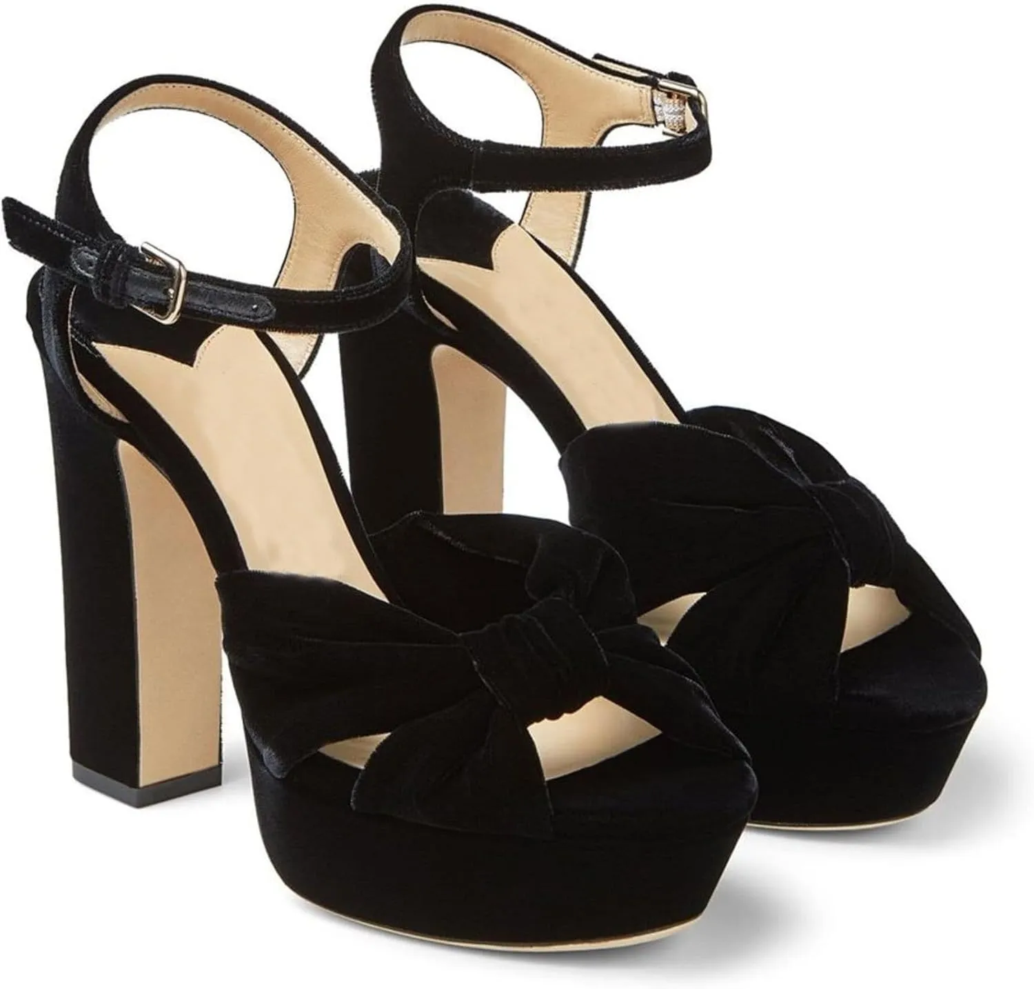 Arqa Bow Platform Sandals for Women Peep Toe Ankle Strap Knotted Block Heels 4.7" Chunky Heel Sandal