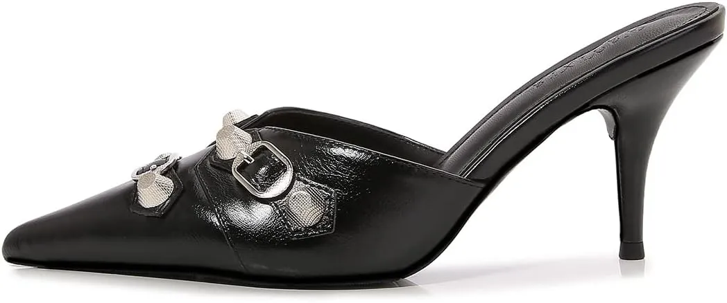 Arqa Heel Mules for Women,Rivet Studded 3.9 Inch Stiletto Heel Slippers