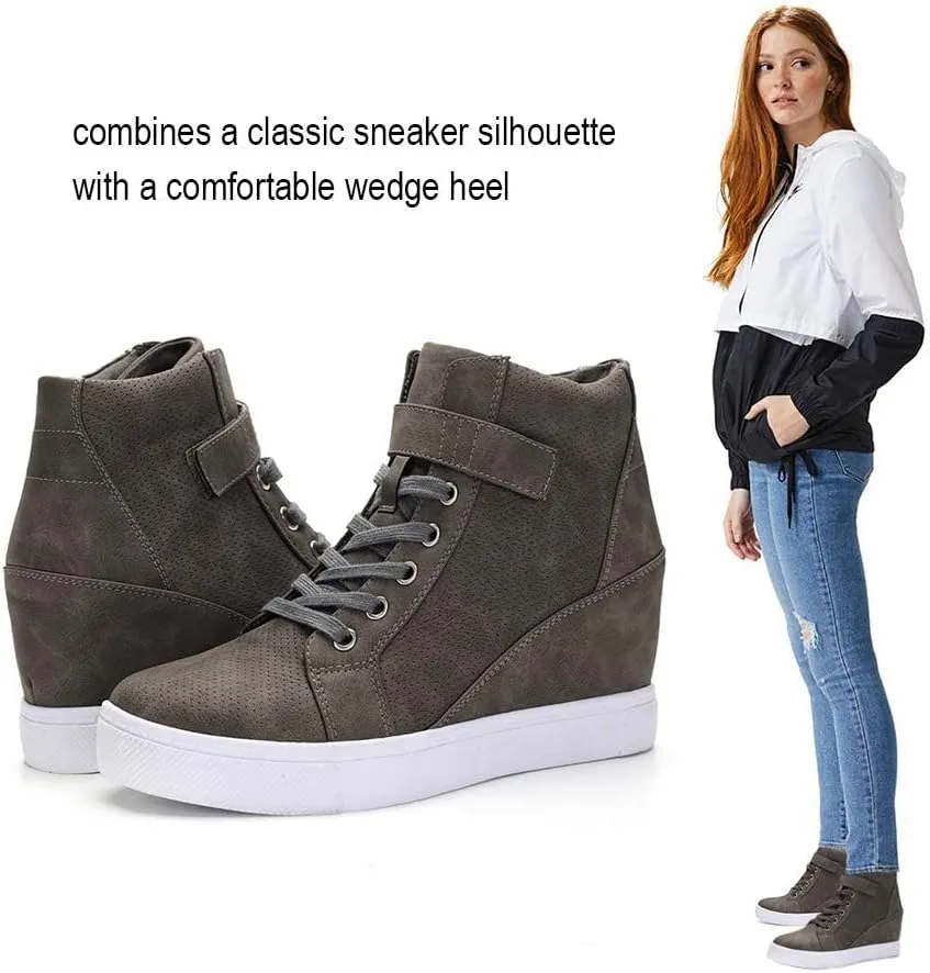 Athlefit Women's Lace Up Wedge Sneakers High Top Fashion Sneakers Ankle Booties