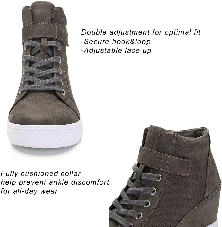 Athlefit Women's Lace Up Wedge Sneakers High Top Fashion Sneakers Ankle Booties