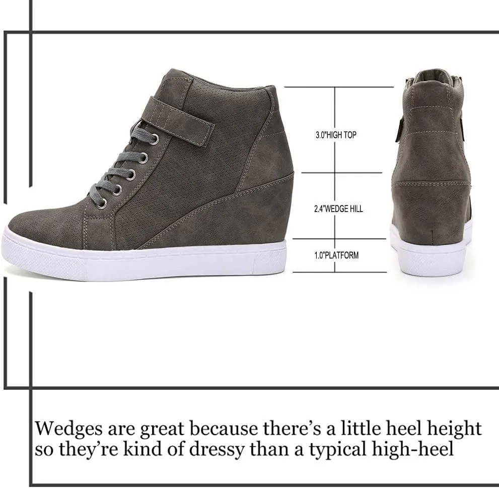 Athlefit Women's Lace Up Wedge Sneakers High Top Fashion Sneakers Ankle Booties