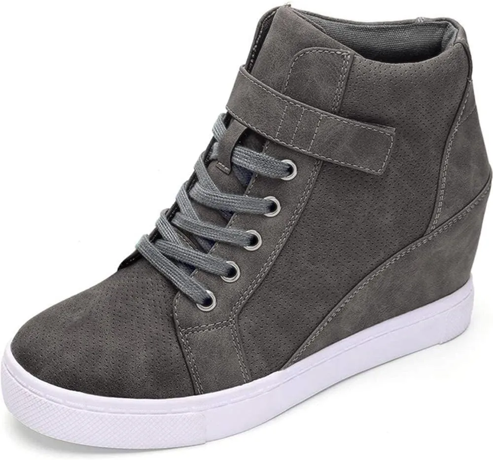 Athlefit Women's Lace Up Wedge Sneakers High Top Fashion Sneakers Ankle Booties
