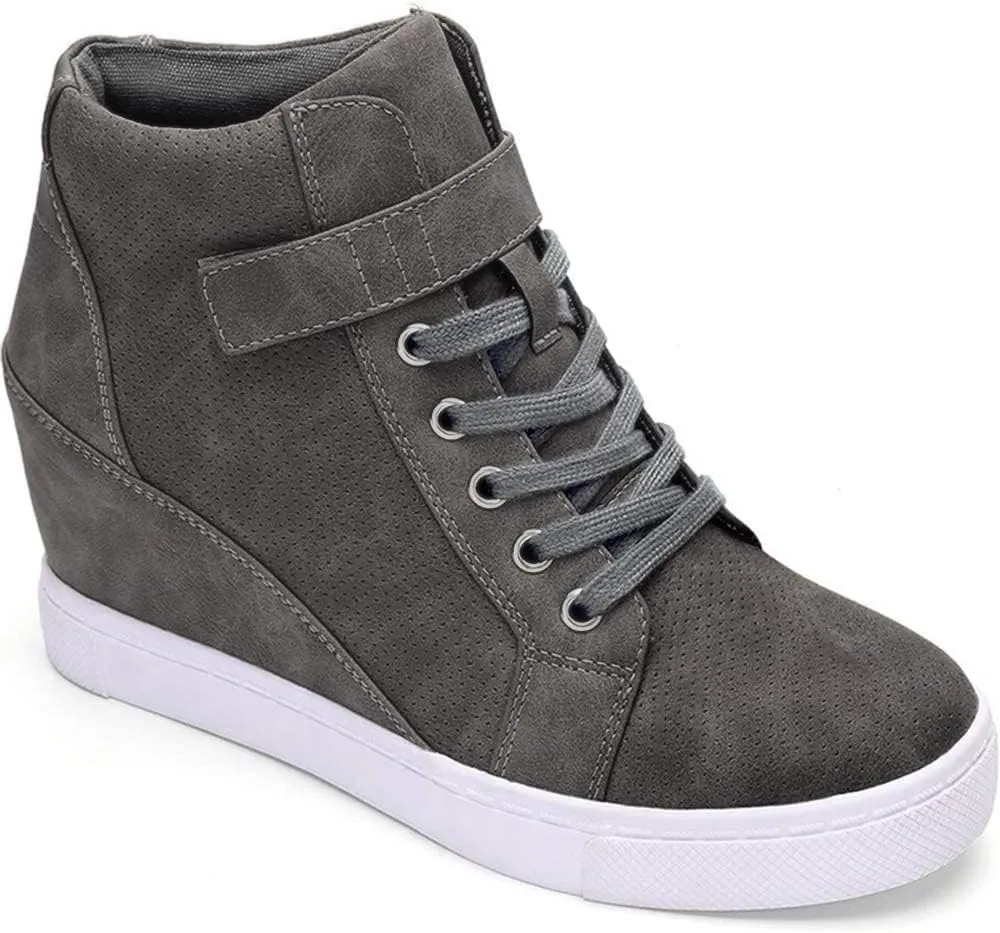 Athlefit Women's Lace Up Wedge Sneakers High Top Fashion Sneakers Ankle Booties