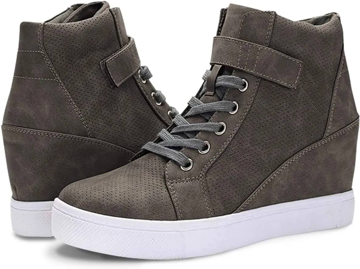 Athlefit Women's Lace Up Wedge Sneakers High Top Fashion Sneakers Ankle Booties
