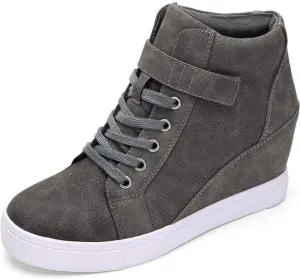 Athlefit Women's Lace Up Wedge Sneakers High Top Fashion Sneakers Ankle Booties