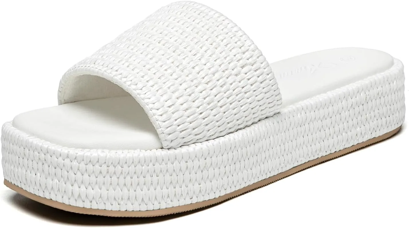 Athlefit Women's Slip On Platform Sandals Casual Bohemia Open Toe Summer Beach Flatform Slide Sandals