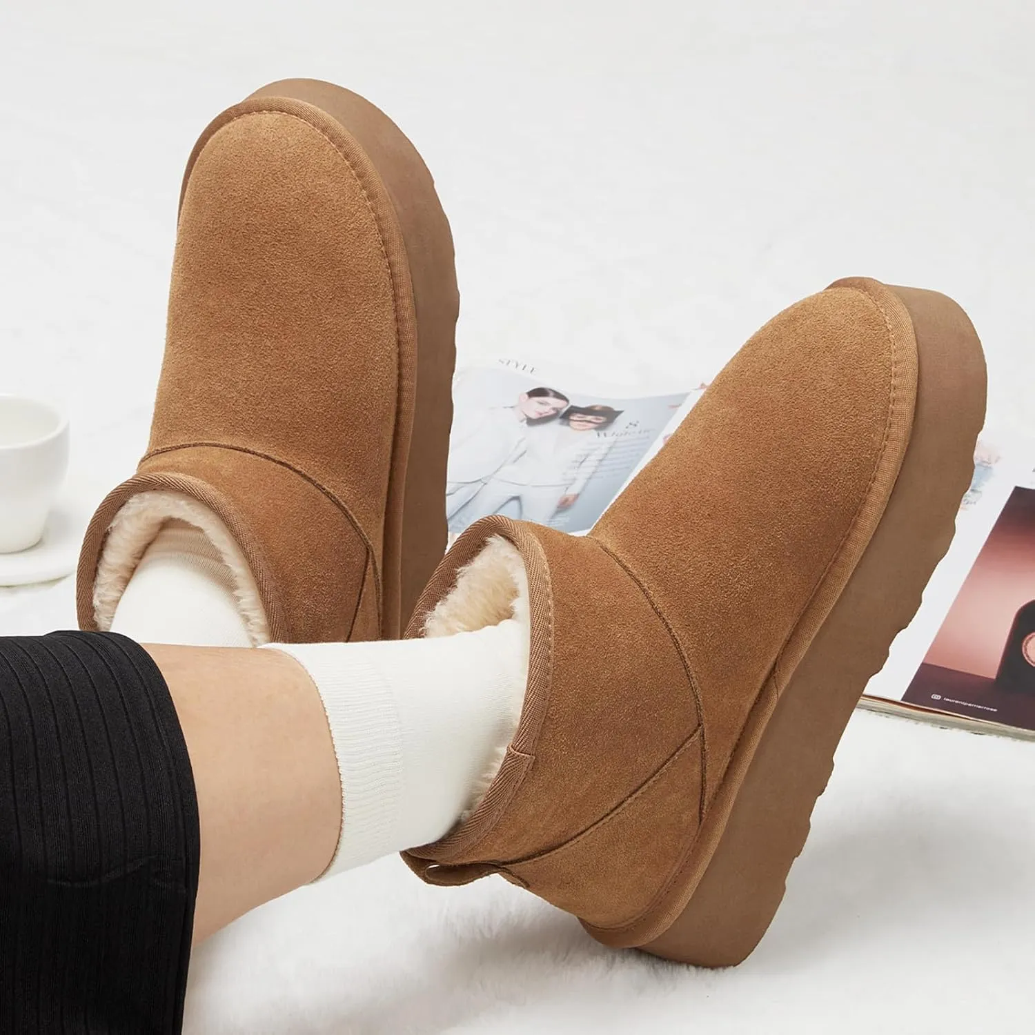 ATHMILE Boots for Women Suede Platform Boot Winter Ankle Snow Womens Boots Classic Ultra Mini Comfortable Outdoor