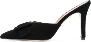 Axellion Comfortable Kitten Heel Mules for Women, Slip-on Backless Loafers with Pointed Toe, Buckle Knot Detail, Stylish Flat Slides for Casual & Business Wear